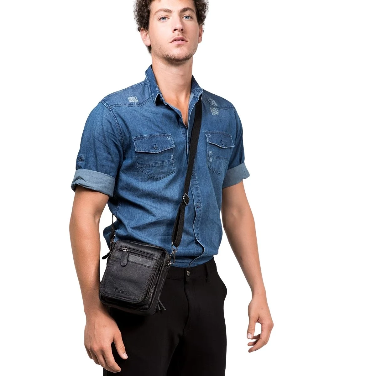 תיק צד מעור Emanuel אוליבר – 10093-1 – שחור – 3