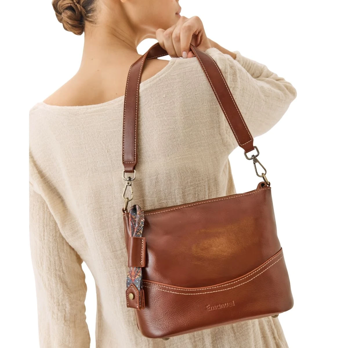 תיק צד מעור Emanuel מונטנה – 53021-52 – חום-בהיר – 5