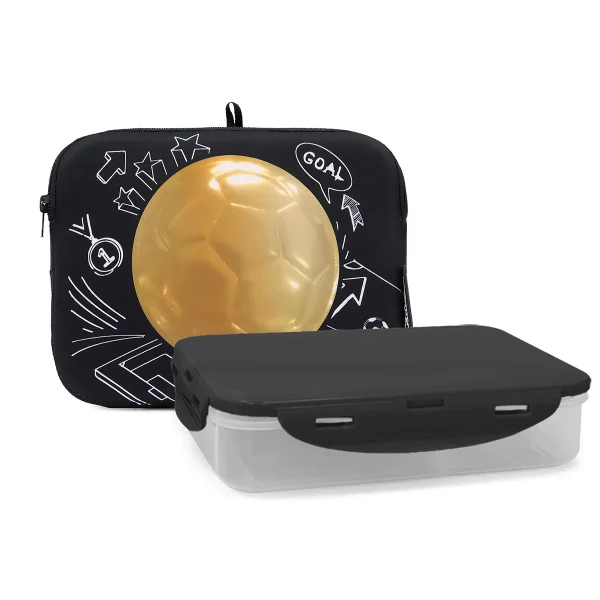 תיק אוכל Soccer Ball שחור זהב